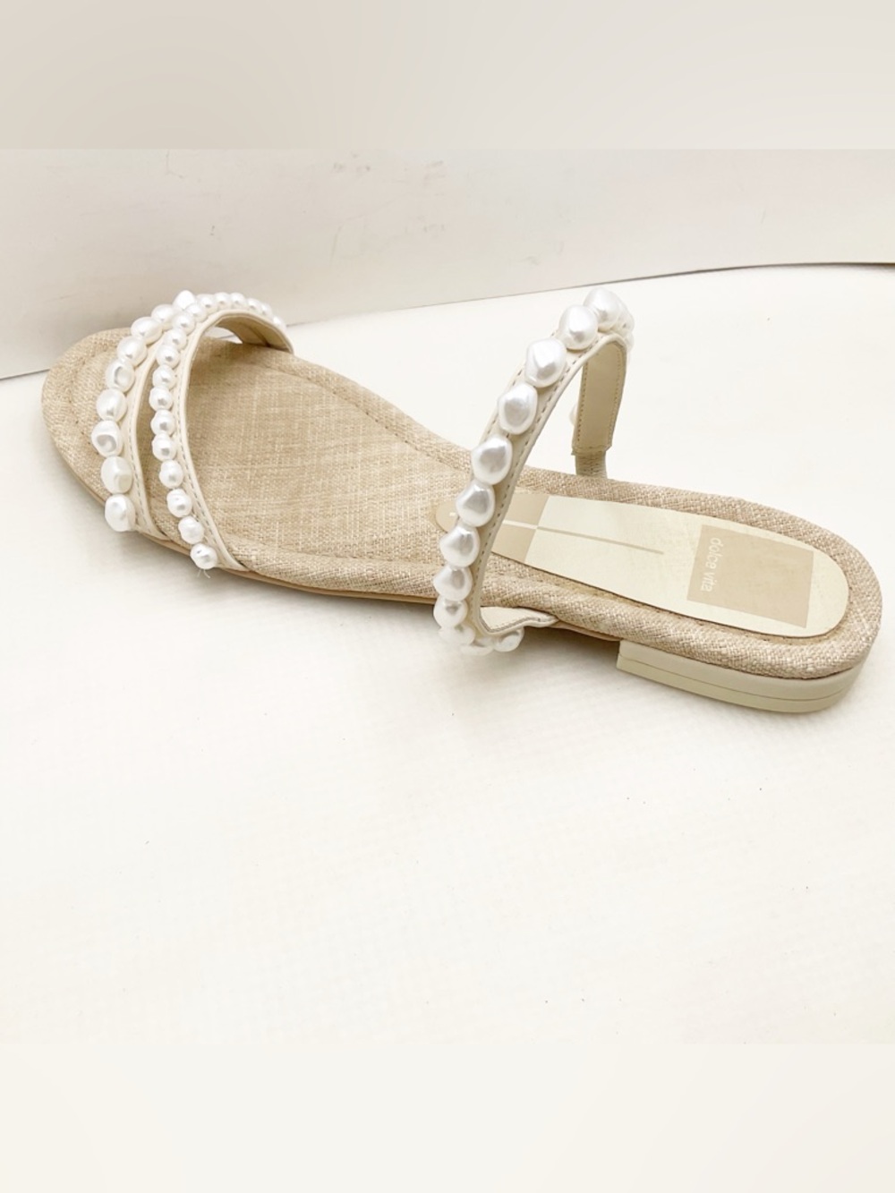 {Dolce Vita} Tinker Pearl Vanilla Strappy Slide Sandals - Picture 6 of 15